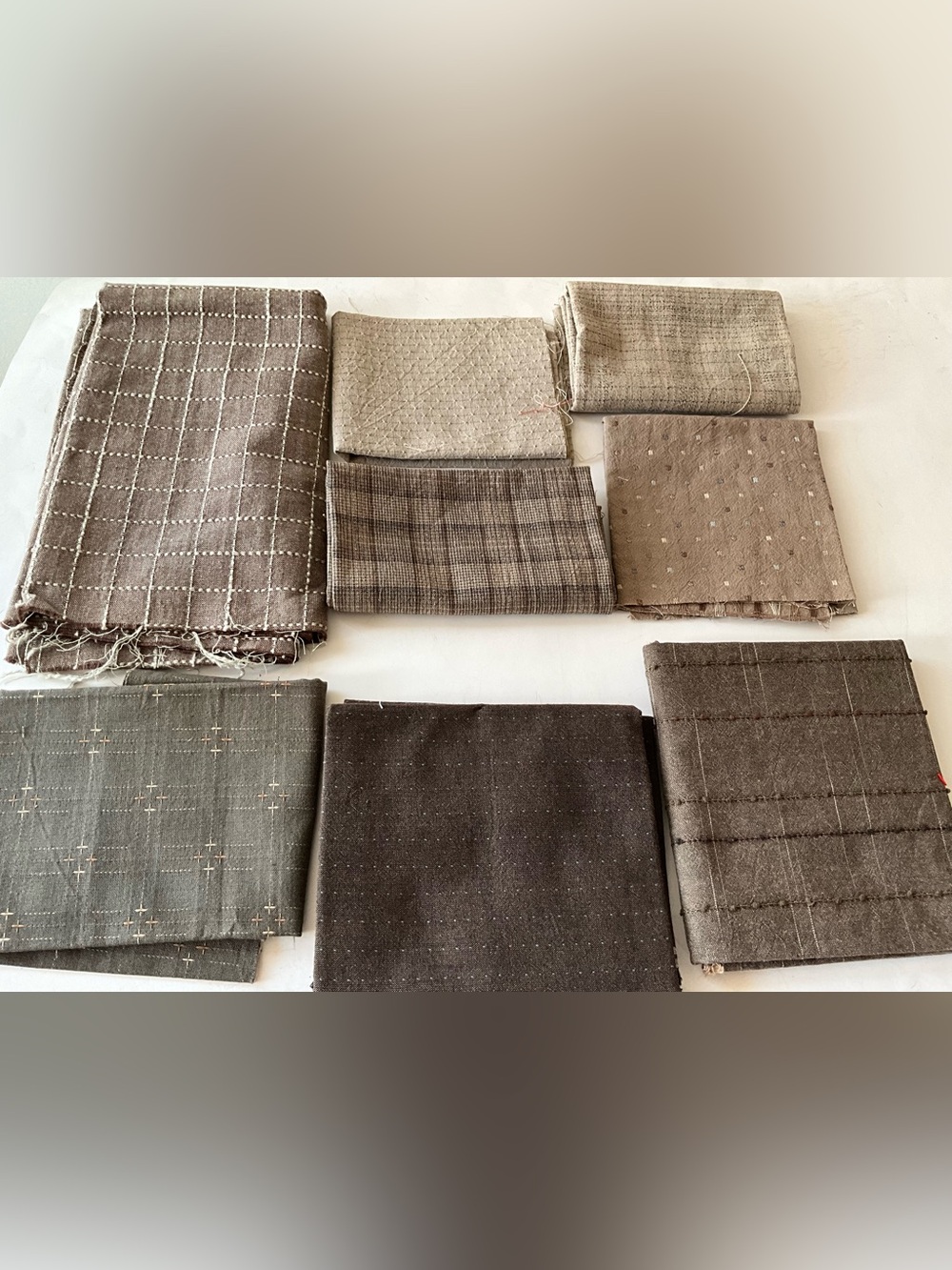 Quilting Sewing Fabrics Lot Cotton Tweed/Plaid Brown Gray